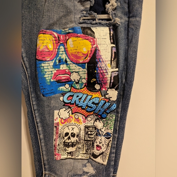 Premiere Denim Skinny Arc Supreme Flex Jeans comic print medium wash siz… - Picture 5 of 9
